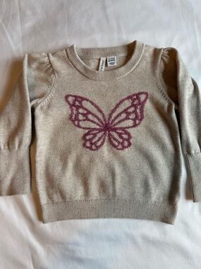 Janie and Jack Cream Sweater with Pink Butterfly Detail